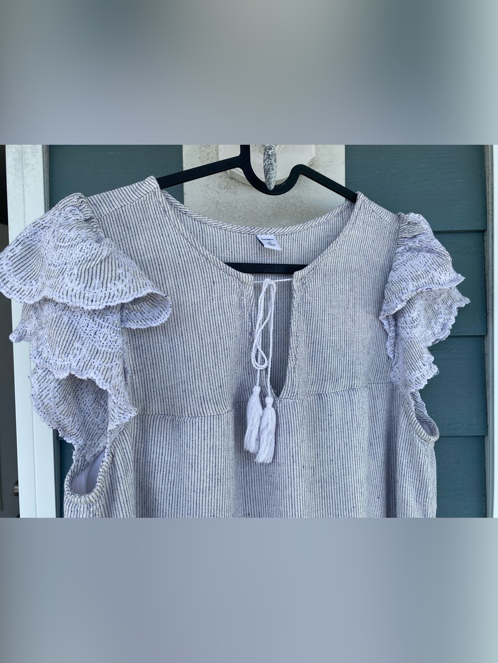 Old Navy White lined Blue Striped Tassel Dress